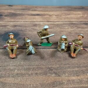 Vintage Barclay Metal Toy Soldiers Military Figures Khaki Fair Hand Painted 5